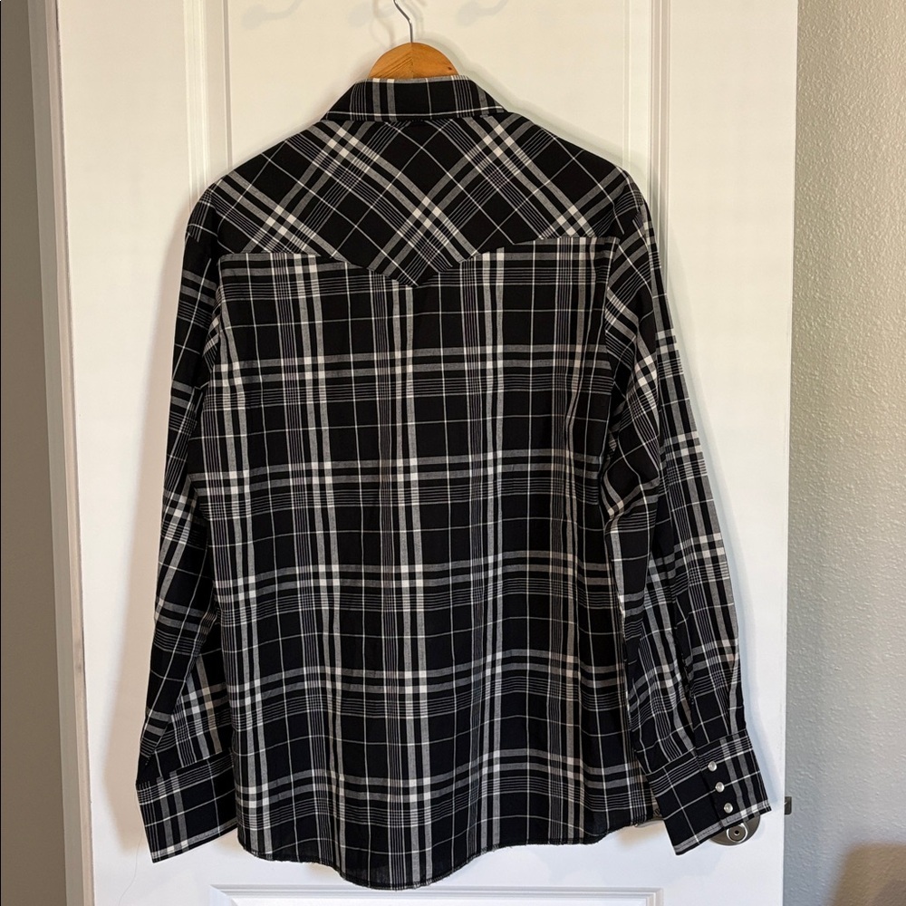 Wrangler Western Plaid Shirt Pearl Snap Long Sleeve Black White Size Large - Picture 9 of 12